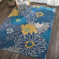 7’ x 10’ Blue Tropical Flower Area Rug