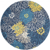 8’ Round Blue Tropical Flower Area Rug