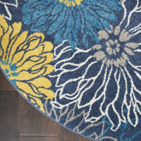 8’ Round Blue Tropical Flower Area Rug