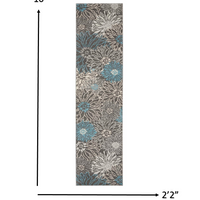 2’ x 10’ Charcoal and Blue Big Flower Runner Rug