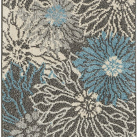 2’ x 8’ Charcoal and Blue Big Flower Runner Rug
