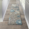 2’ x 8’ Charcoal and Blue Big Flower Runner Rug