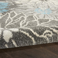 2’ x 8’ Charcoal and Blue Big Flower Runner Rug