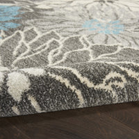 4’ x 6’ Charcoal and Blue Big Flower Area Rug