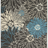 5’ x 7’ Charcoal and Blue Big Flower Area Rug