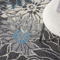 5’ x 7’ Charcoal and Blue Big Flower Area Rug