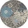 5’ Round Charcoal and Blue Big Flower Area Rug