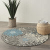 5’ Round Charcoal and Blue Big Flower Area Rug