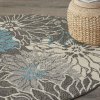 5’ Round Charcoal and Blue Big Flower Area Rug