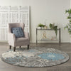 8’ Round Charcoal and Blue Big Flower Area Rug