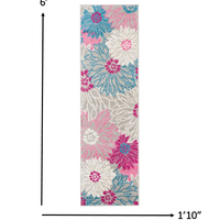 2’ x 6’ Gray and Pink Tropical Flower Runner Rug