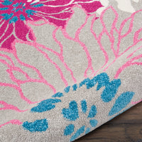 2’ x 10’ Gray and Pink Tropical Flower Runner Rug