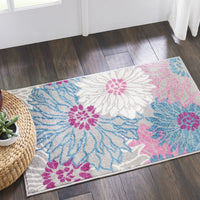 2’ x 3’ Gray and Pink Tropical Flower Scatter Rug