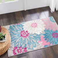 2’ x 3’ Gray and Pink Tropical Flower Scatter Rug