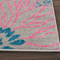 4’ x 6’ Gray and Pink Tropical Flower Area Rug