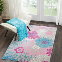 4’ x 6’ Gray and Pink Tropical Flower Area Rug