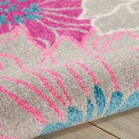 5’ x 7’ Gray and Pink Tropical Flower Area Rug