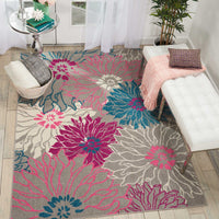 5’ x 7’ Gray and Pink Tropical Flower Area Rug