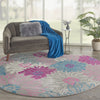 8’ Round Gray and Pink Tropical Flower Area Rug