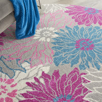 8’ Round Gray and Pink Tropical Flower Area Rug