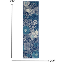 2’ x 8’ Navy and Ivory Floral Runner Rug