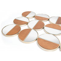 Set of 12 Round Gold and Walnut Finish Wall Mirrors