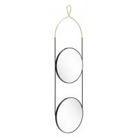 Double Gold and Black Round Hanging Mirror