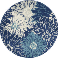 5’ Round Navy and Ivory Floral Area Rug