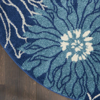 5’ Round Navy and Ivory Floral Area Rug
