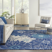 8’ x 10’ Navy and Ivory Floral Area Rug