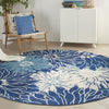 8’ Round Navy and Ivory Floral Area Rug