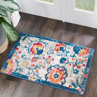 2’ x 3’ Ivory and Blue Floral Vines Scatter Rug