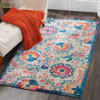 4’ x 6’ Ivory and Blue Floral Vines Area Rug