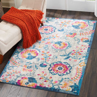 4’ x 6’ Ivory and Blue Floral Vines Area Rug