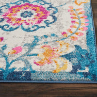 4’ x 6’ Ivory and Blue Floral Vines Area Rug