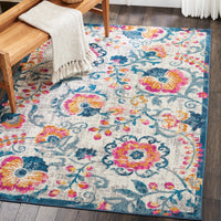 5’ x 7’ Ivory and Blue Floral Vines Area Rug