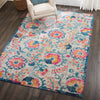 7’ x 10’ Ivory and Blue Floral Vines Area Rug
