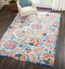 7’ x 10’ Ivory and Blue Floral Vines Area Rug