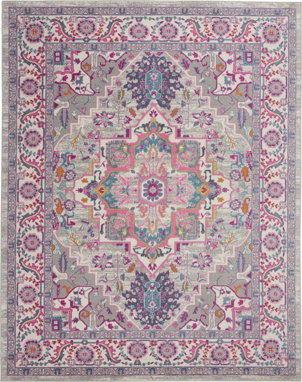 8’ x 10’ Light Gray and Pink Medallion Area Rug