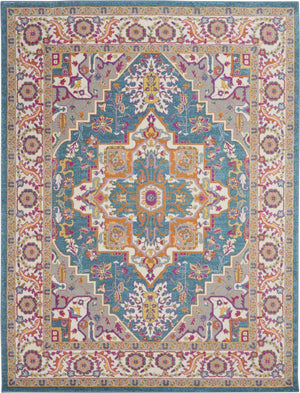 7’ x 10’ Teal and Pink Medallion Area Rug