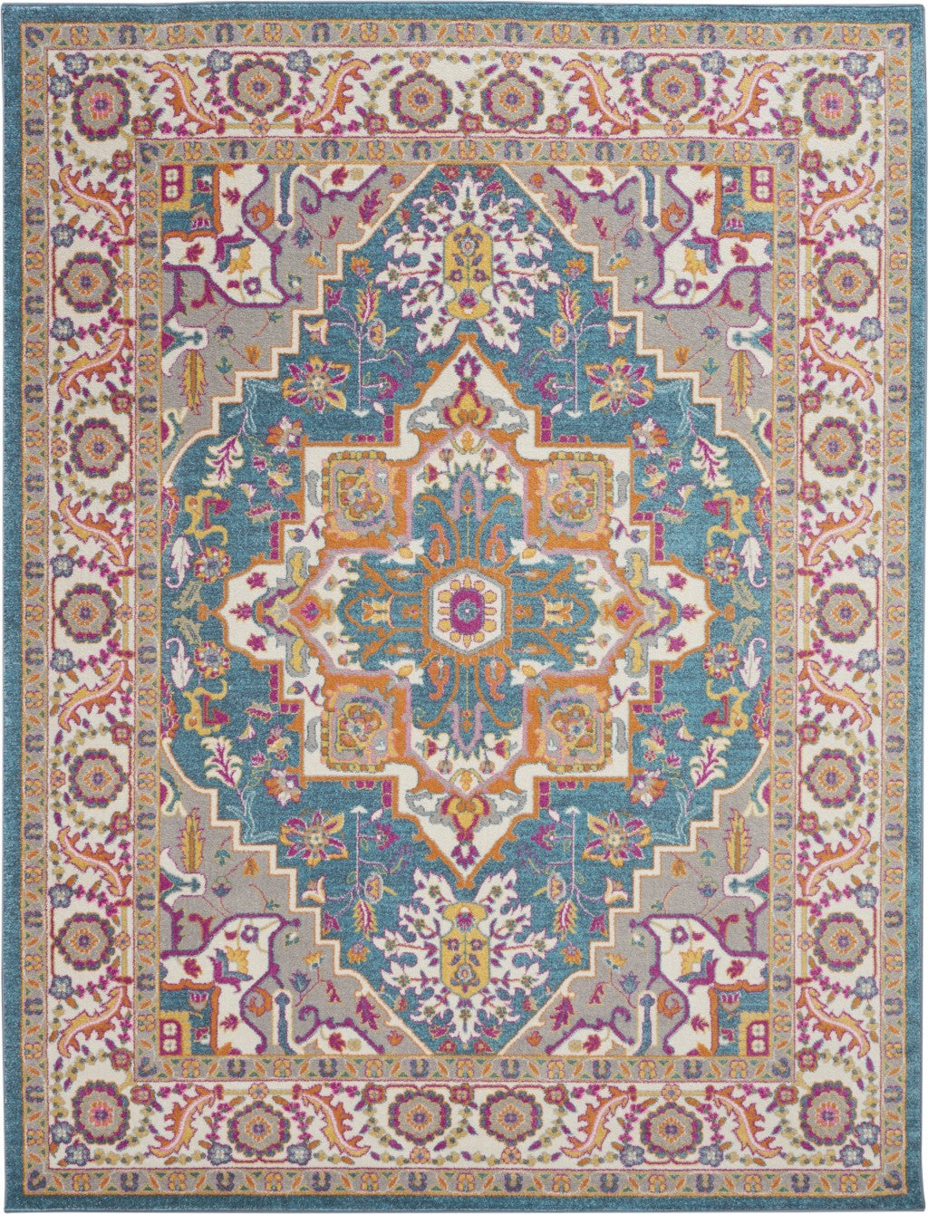 8’ x 10’ Teal and Pink Medallion Area Rug