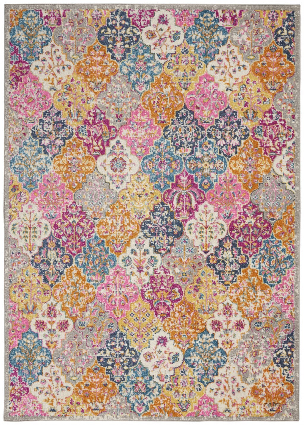 4’ x 6’ Muted Brights Floral Diamond Area Rug