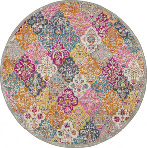 5’ Round Muted Brights Floral Diamond Area Rug