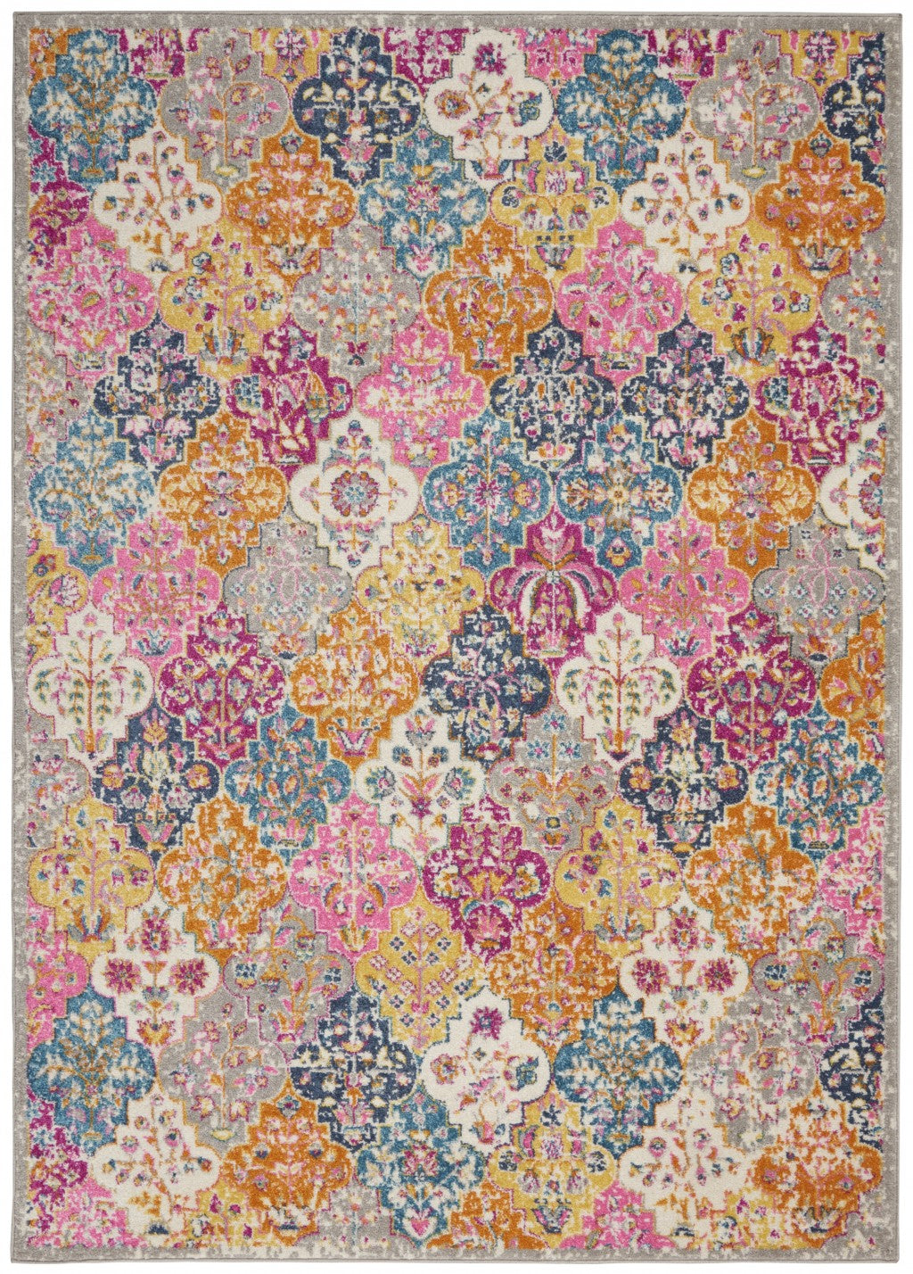 7’ x 10’ Muted Brights Floral Diamond Area Rug