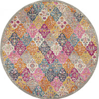 8’ Round Muted Brights Floral Diamond Area Rug