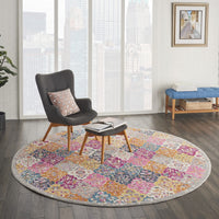 8’ Round Muted Brights Floral Diamond Area Rug