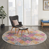 8’ Round Muted Brights Floral Diamond Area Rug