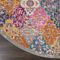 8’ Round Muted Brights Floral Diamond Area Rug