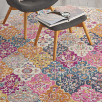 8’ Round Muted Brights Floral Diamond Area Rug