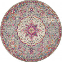 8’ Round Gray and Pink Medallion Area Rug